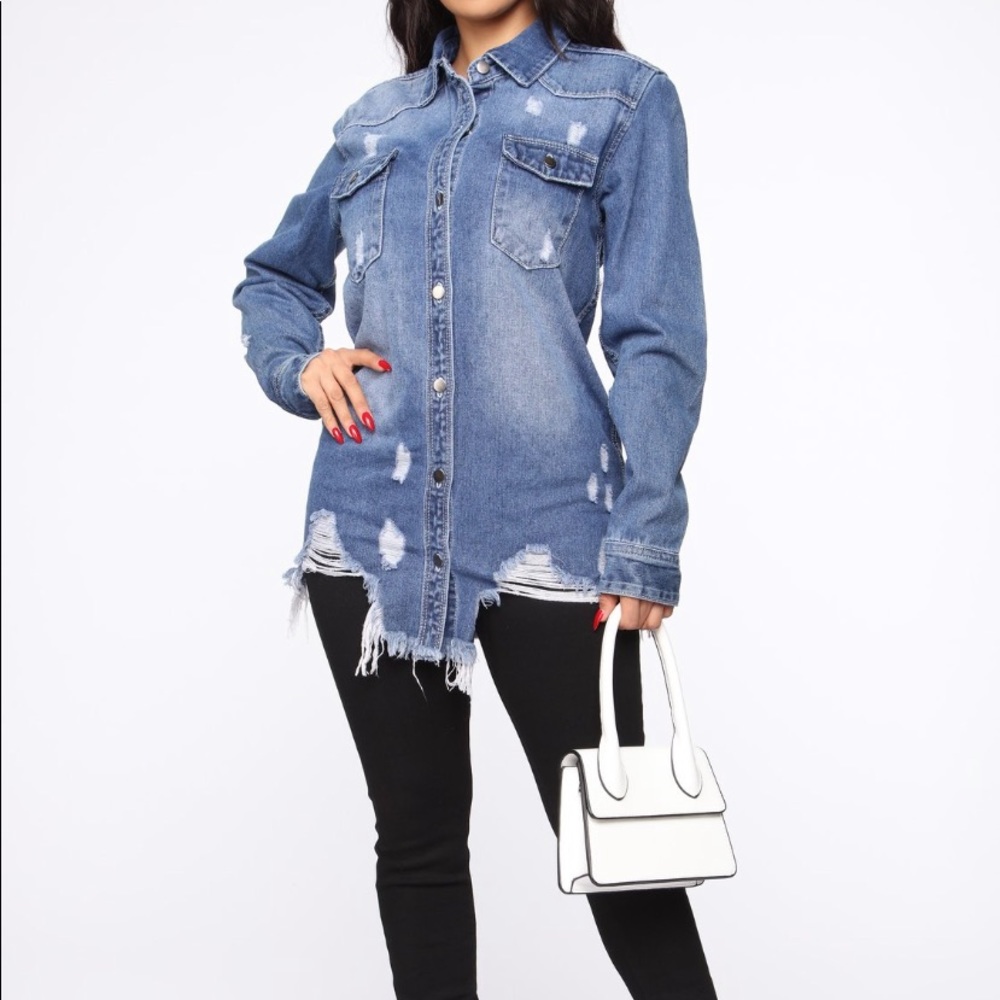 Distressed denim shirt